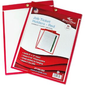 حاملات تذاكر العمل EnvyPak - 22.86 سم × 30.48 سم - عبوة من 30 قطعة (حمراء) تحميل علوي مع فتحة للتعليق in Kuwait