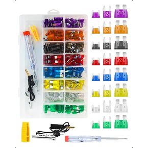 مجموعة مصهر السيارة Unee 120 قطعة قياسية صغيرة الحجم مع جهاز اختبار سحب للسيارات والشاحنات RV والدراجات النارية والإصلاح الكهربائي في حالات الطوارئ (ثلاثة أحجام، ثمانية من كل منها: 3A/5A/7.5A/10A/15A/20A/25A/30A) in Kuwait