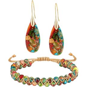 Healing Stone Series Set: Colorful Gold Earrings+ Healing Bracelet in Kuwait