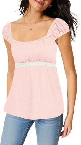 Rapbin Babydoll Tops for Women Peplum Baby Doll Shirts Y2k Square Neck Cap Sleeve Going Out Top 2026 Spring Summer Fashion in Saudi Arabia
