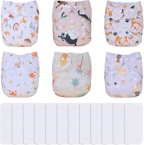 حفاضات قماشية للأطفال من TDIAPERS قابلة للغسل وإعادة الاستخدام مقاس واحد قابل للتعديل للطفل، 10 عبوات مع 10 قطع من الألياف الدقيقة، وحقيبة مبللة واحدة in Kuwait