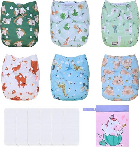 Baby Cloth Diapers Washable Reusable One Size Adjustable for Baby 10 Pack with 10 Pcs Microfiber Inserts, 1 Wet Bag in Saudi Arabia