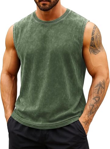 Runcati Mens Tank Tops Workout Muscle Gym Athletic Sleeveless T-Shirts Casual Vintage Acid Wash Summer Beach Cotton Tops in Saudi Arabia