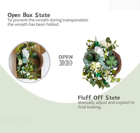 22 Inch St Patrick's Day Wreath for Front Door - Artificial Shamrock Wreath with Wooden Clovers, Green Foliage & Bow, Irish St Patricks Day for Indoor Outdoor Decorations Wall Home Decor in Kuwait