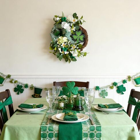 22 Inch St Patrick's Day Wreath for Front Door - Artificial Shamrock Wreath with Wooden Clovers, Green Foliage & Bow, Irish St Patricks Day for Indoor Outdoor Decorations Wall Home Decor in Kuwait