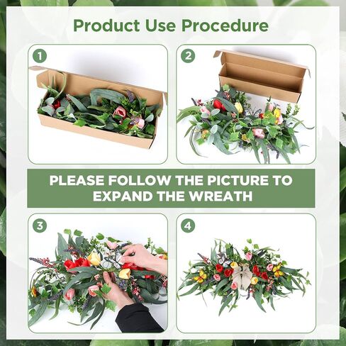 27''Spring Wreath for Front Door Tulip Teardrop Swag Summer Wreaths with Purple Tassels, Eucalyptus Leaves, Ferns, Butterflies for Indoor Outdoor Wall Festival Home Farmhouse Wedding Decor in Saudi Arabia
