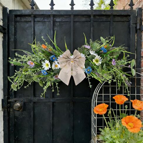 27''Spring Wreath for Front Door Tulip Teardrop Swag Summer Wreaths with Purple Tassels, Eucalyptus Leaves, Ferns, Butterflies for Indoor Outdoor Wall Festival Home Farmhouse Wedding Decor in Saudi Arabia