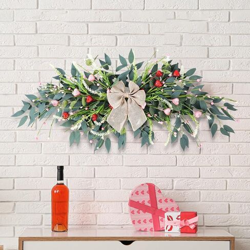 27''Spring Wreath for Front Door Tulip Teardrop Swag Summer Wreaths with Purple Tassels, Eucalyptus Leaves, Ferns, Butterflies for Indoor Outdoor Wall Festival Home Farmhouse Wedding Decor in Saudi Arabia