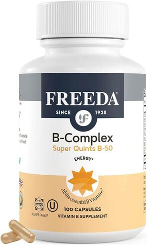 مركب فيتامين ب من فريدا - سوبر كوينتس ب-50 - مكمل فيتامين ب مركب سوبر بي للنساء والرجال مع فيتامين ب1 وفيتامين ب2 وفيتامين ب3 وفيتامين ب6 وفيتامين ب12 بالإضافة إلى حمض الفوليك، 100 كبسولة in Kuwait