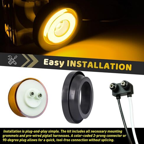 10Pcs 2" inch Round Halo 12 LEDs Trailer Boat Halo Clearance Side Marker Running Turn Lights w/Rubber Grommet Sealed Waterproof IP67 for Truck/RV/Van, DC 12V (Clear Lens_Red Light) in Saudi Arabia