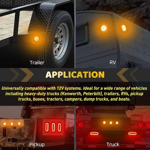 10Pcs 2" inch Round Halo 12 LEDs Trailer Boat Halo Clearance Side Marker Running Turn Lights w/Rubber Grommet Sealed Waterproof IP67 for Truck/RV/Van, DC 12V (Clear Lens_Red Light) in Saudi Arabia