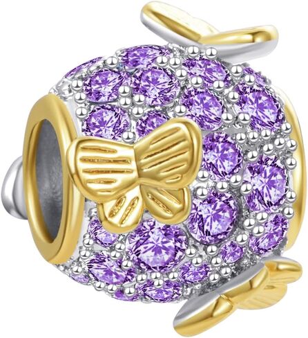 Gold Butterfly Cubic Zirconia Birthstone Beads Charm Compatible with Pandora Charms Bracelets in Saudi Arabia