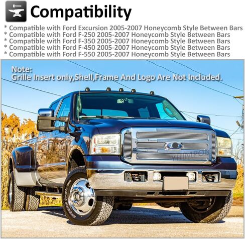 Chrome Front Grill Insert fits 2005 2006 2007 Ford F250 F350 Super Duty For 2005 2006 2007 Ford Excursion Main Upper Billet Grille Grill 6pcs Bolt-on Grille Combo Polished Silver Surface Aluminum in Saudi Arabia