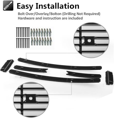 Chrome Front Grill Insert fits 2005 2006 2007 Ford F250 F350 Super Duty For 2005 2006 2007 Ford Excursion Main Upper Billet Grille Grill 6pcs Bolt-on Grille Combo Polished Silver Surface Aluminum in Saudi Arabia