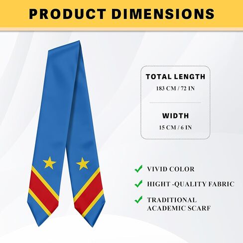 Dem Rep of the Congo Kinshasa Flag Graduation Stole Graduation Sash Scarf for International Student Abroad Adult Unisex in Saudi Arabia
