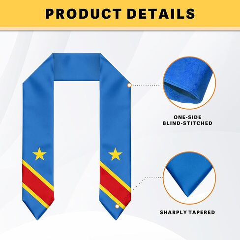 Dem Rep of the Congo Kinshasa Flag Graduation Stole Graduation Sash Scarf for International Student Abroad Adult Unisex in Saudi Arabia