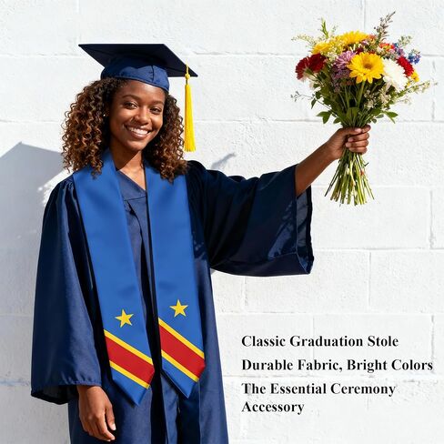 Dem Rep of the Congo Kinshasa Flag Graduation Stole Graduation Sash Scarf for International Student Abroad Adult Unisex in Saudi Arabia