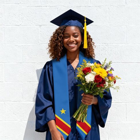 Dem Rep of the Congo Kinshasa Flag Graduation Stole Graduation Sash Scarf for International Student Abroad Adult Unisex in Saudi Arabia