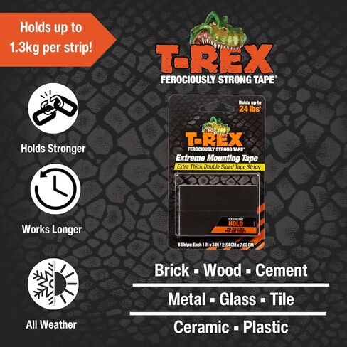 شرائط التثبيت T Rex Extreme مزدوجة الجوانب تحمل ما يصل إلى 24 رطلاً، 8 شرائط كل شريط 2.54 سم × 7.62 سم in Saudi Arabia
