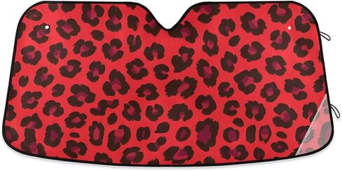 Red Leopard Car Sun Visor Cheetah Front Windshield Sunshade Accordion Folding Auto Sunshade for Truck SUV 55 x 28 Inch in Saudi Arabia