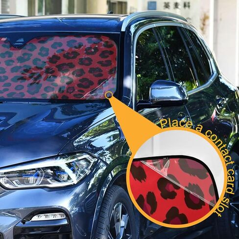 Red Leopard Car Sun Visor Cheetah Front Windshield Sunshade Accordion Folding Auto Sunshade for Truck SUV 55 x 28 Inch in Saudi Arabia