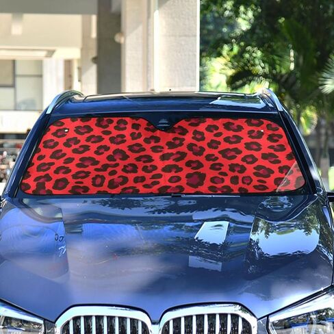 Red Leopard Car Sun Visor Cheetah Front Windshield Sunshade Accordion Folding Auto Sunshade for Truck SUV 55 x 28 Inch in Saudi Arabia