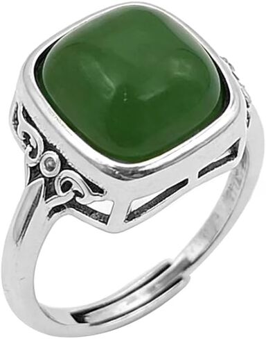 OIDIMS Vintage Green Jade Ring for Women Charm Faux Jade Statement Lucky Patterned Square Rings Elegant Adjustable Open Band Comfort Fit Finger Fashion Cocktail Party Jewelry for Her in Saudi Arabia