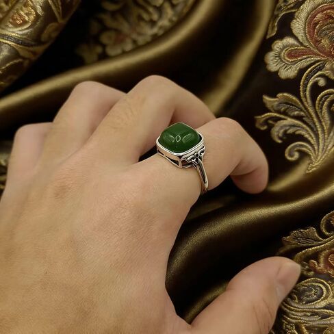 OIDIMS Vintage Green Jade Ring for Women Charm Faux Jade Statement Lucky Patterned Square Rings Elegant Adjustable Open Band Comfort Fit Finger Fashion Cocktail Party Jewelry for Her in Saudi Arabia
