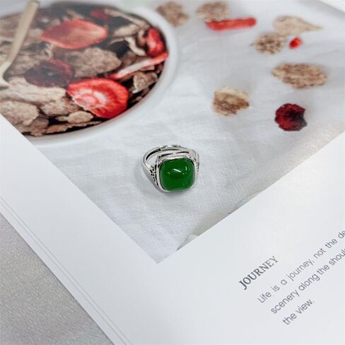 OIDIMS Vintage Green Jade Ring for Women Charm Faux Jade Statement Lucky Patterned Square Rings Elegant Adjustable Open Band Comfort Fit Finger Fashion Cocktail Party Jewelry for Her in Saudi Arabia