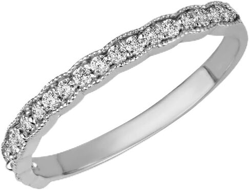 925 Sterling Silver Pave Set 1/4 Cttw CZ-Accented Halfway 2mm Ribbed Band Statement Ring for Women Girls, Available in Sizes 4-12 in Saudi Arabia