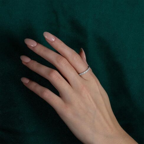 925 Sterling Silver Pave Set 1/4 Cttw CZ-Accented Halfway 2mm Ribbed Band Statement Ring for Women Girls, Available in Sizes 4-12 in Saudi Arabia