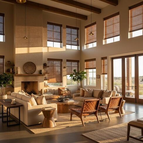 MOOD Bamboo Shades | Rustic | Cordless Bamboo Roman Shades for Windows and Doors (Natural Woven) | Rustic Walnut Express (Great Privacy) | 70" W x 64" H in Saudi Arabia