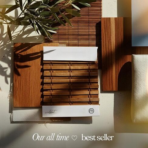 MOOD Bamboo Shades | Rustic | Cordless Bamboo Roman Shades for Windows and Doors (Natural Woven) | Rustic Walnut Express (Great Privacy) | 70" W x 64" H in Saudi Arabia