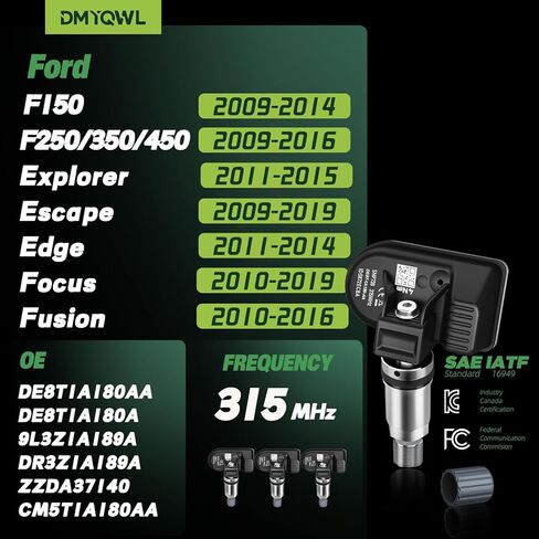 تصميم TPMS مبرمج مسبقًا بتردد 315 ميجاهرتز لسيارة Ford Pickup: Ford F150(2009-2014)|F250(2009-2016)|F350(2009-2016)|F450(2009-2016)|F550 (2009-2016) ضغط الإطارات المستشعر، OE:DE8T1A180AA (مجموعة من 4) in Kuwait