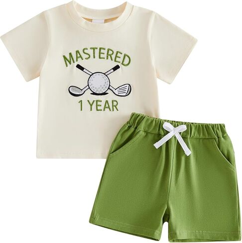 Baby Boy Summer Outfits Golf Embroidery Short Sleeve Tshirts Shorts Set Toddler Golf Clothes 0 6 12 18 Months 2T 3T in Saudi Arabia