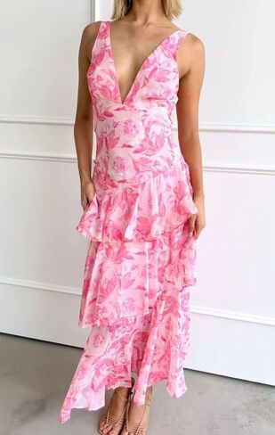 Women's Deep V Neck Wedding Guest Bohemian Dress Low Back Bodycon Maxi Sexy Cute Dresses in Saudi Arabia