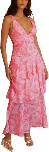 Women's Deep V Neck Wedding Guest Bohemian Dress Low Back Bodycon Maxi Sexy Cute Dresses in Saudi Arabia