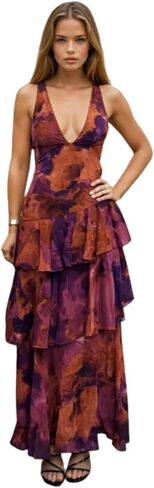 Women's Deep V Neck Wedding Guest Bohemian Dress Low Back Bodycon Maxi Sexy Cute Dresses in Saudi Arabia