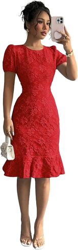 SISKIN Puff Sleeve Floral Dress for Women Elegant Casual Party Ruffle Hem Dresses in Saudi Arabia