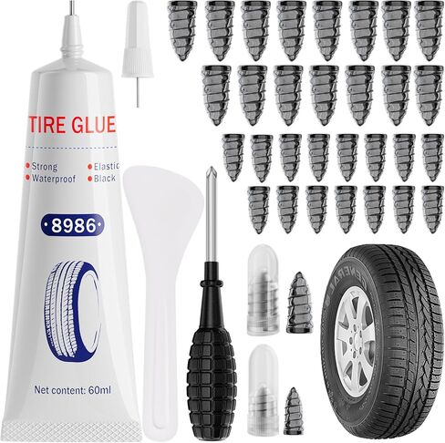 60ML*1 Tire Repair Glue Kit, 30 PCS Tire Repair Rubber Nails，for Vacuum Tires Puncture Repair on Cars, Motorcycles, Trucks, and Tractors, Tire Plug kit. in Saudi Arabia