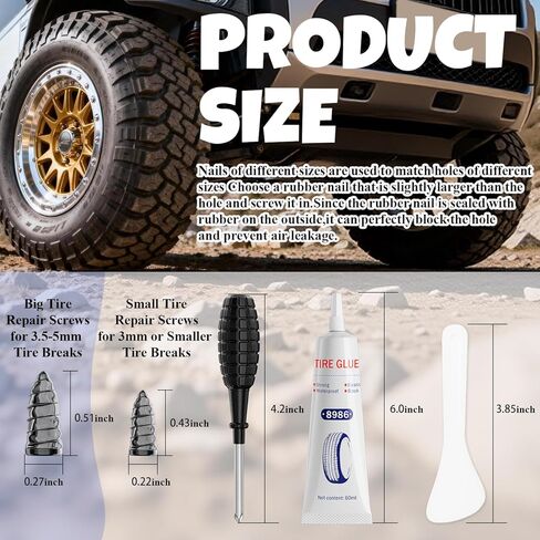 60ML*1 Tire Repair Glue Kit, 30 PCS Tire Repair Rubber Nails，for Vacuum Tires Puncture Repair on Cars, Motorcycles, Trucks, and Tractors, Tire Plug kit. in Saudi Arabia
