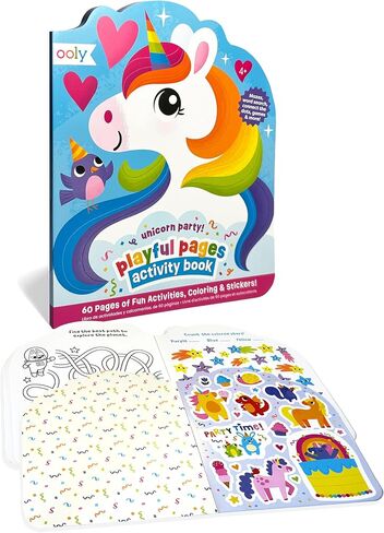 Ooly Playful Pages Activity Book - Unicorn Party 60-Page Activity Book with Stickers, Coloring Pages, Mazes & Puzzles - Creative Travel Activity for Kids in Saudi Arabia