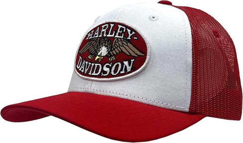 Harley-Davidson Men's Eagle Patch Colorblock Adjustable Snapback Trucker Hat Red in Saudi Arabia