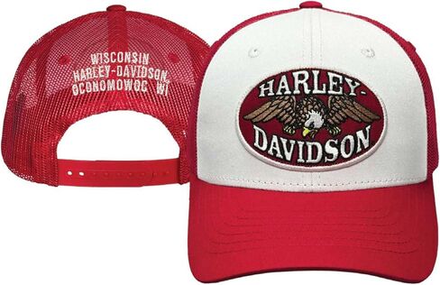 Harley-Davidson Men's Eagle Patch Colorblock Adjustable Snapback Trucker Hat Red in Saudi Arabia