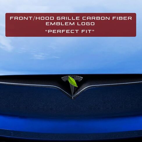 Front Hood/Grille Bright Emblem Logo Compatible with Tesla Model X - Matte Carbon Fiber Pattern 1 Piece in Saudi Arabia