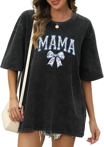 Breastfeeding Shirts for Women Zipper Nursing Shirt Cute Maternity Tops Mama Bow Tshirt Oversized Acid Wash T Shirts in Saudi Arabia