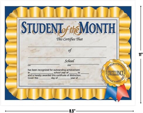 Fun Express Student of the Month Certificate Set - 6-Pack Motivational Award Certificates for Kids - Ideal for Classroom Recognition Learning Activities Educational Milestones - 8.5" x 11" - 30 Pieces in Saudi Arabia