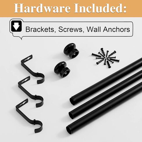 RYB HOME 1" Outdoor Curtain Rod for Patio, 72-144" Long Rust Proof Telescoping Single Window Drape Rod with Mount Brackets Oval Ball Finials for Corridor, Room Divider, Matt Black, 72" to 144" in Saudi Arabia
