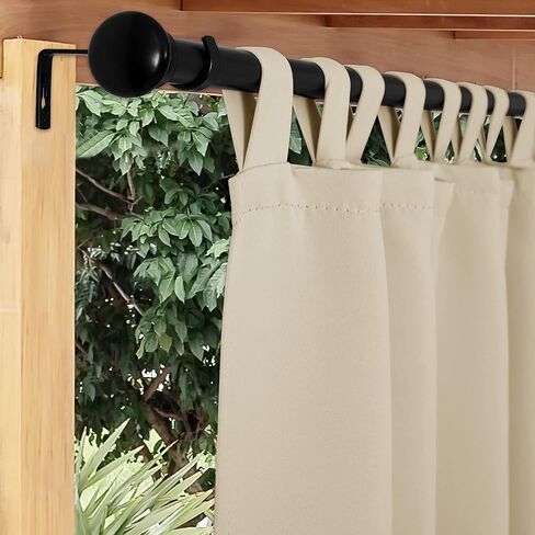 RYB HOME 1" Outdoor Curtain Rod for Patio, 72-144" Long Rust Proof Telescoping Single Window Drape Rod with Mount Brackets Oval Ball Finials for Corridor, Room Divider, Matt Black, 72" to 144" in Saudi Arabia