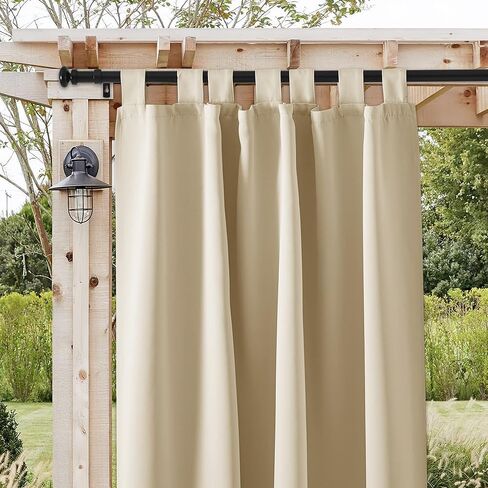 RYB HOME 1" Outdoor Curtain Rod for Patio, 72-144" Long Rust Proof Telescoping Single Window Drape Rod with Mount Brackets Oval Ball Finials for Corridor, Room Divider, Matt Black, 72" to 144" in Saudi Arabia
